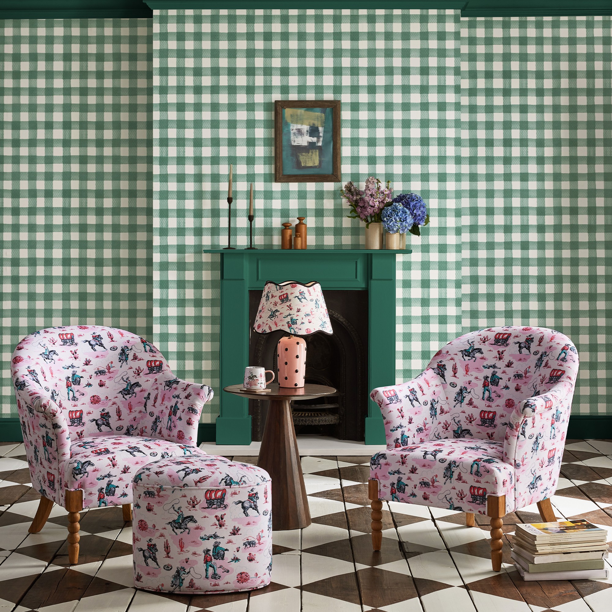 Painted Gingham Wallpaper 125516 By Cath Kidston In Green